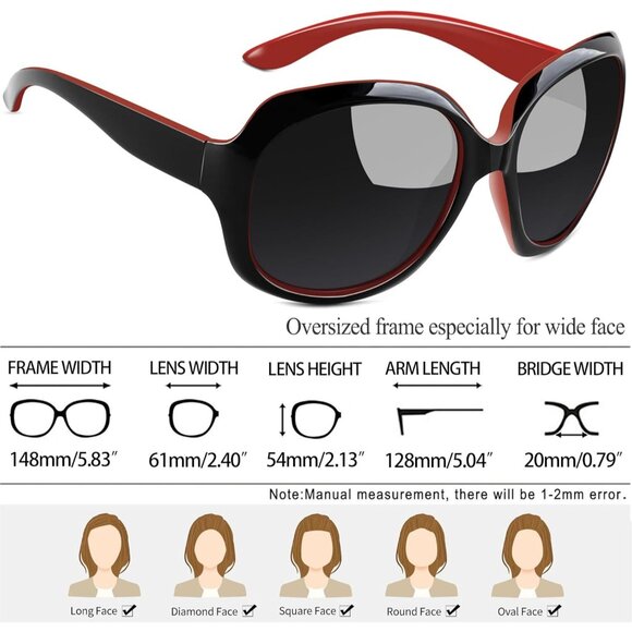 Women\'s Black Red/Grey Trendy Polarized Driving Sun Glasses UV Protective main image 5
